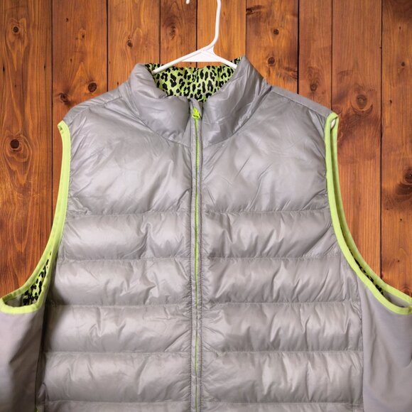 Fabletics Women's XXL/1X Elliot Mineral Grey Puffer Vest Cheetah Print Interior - Picture 4 of 9